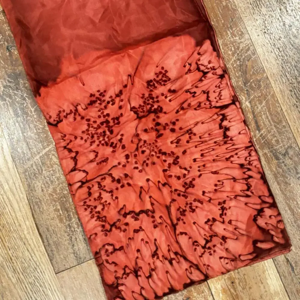 Hand-Painted Silk Scarf Red Abstract Design